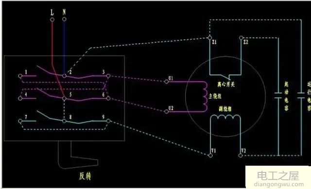 220v电动机正反转和倒顺开关接线原理图